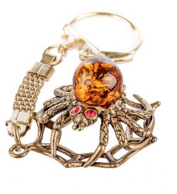 AM- 063 Брелок «Паук на паутине» (латунь, янтарь)