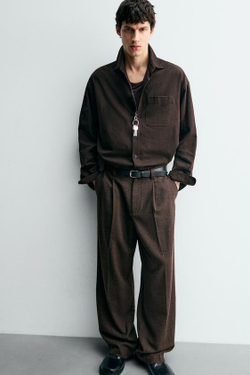 ZARA БРЮКИ С ЗАЩИПАМИ И ПУГОВИЦАМИ, КОРИЧНЕВЫЙ