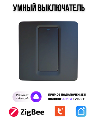Умный выключатель Tuya ZigBeе для Алисы одноклавишный черный