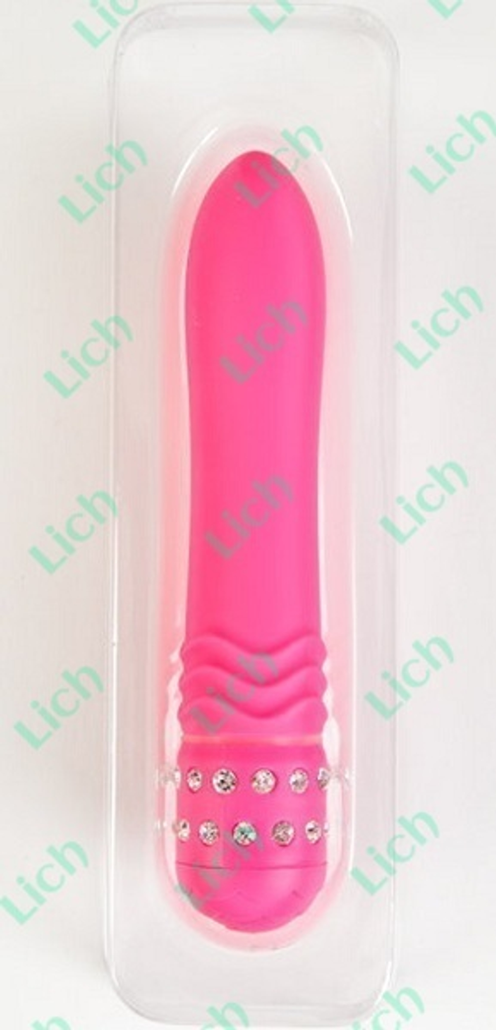 Розовый вибромассажёр с кристаллами на основании