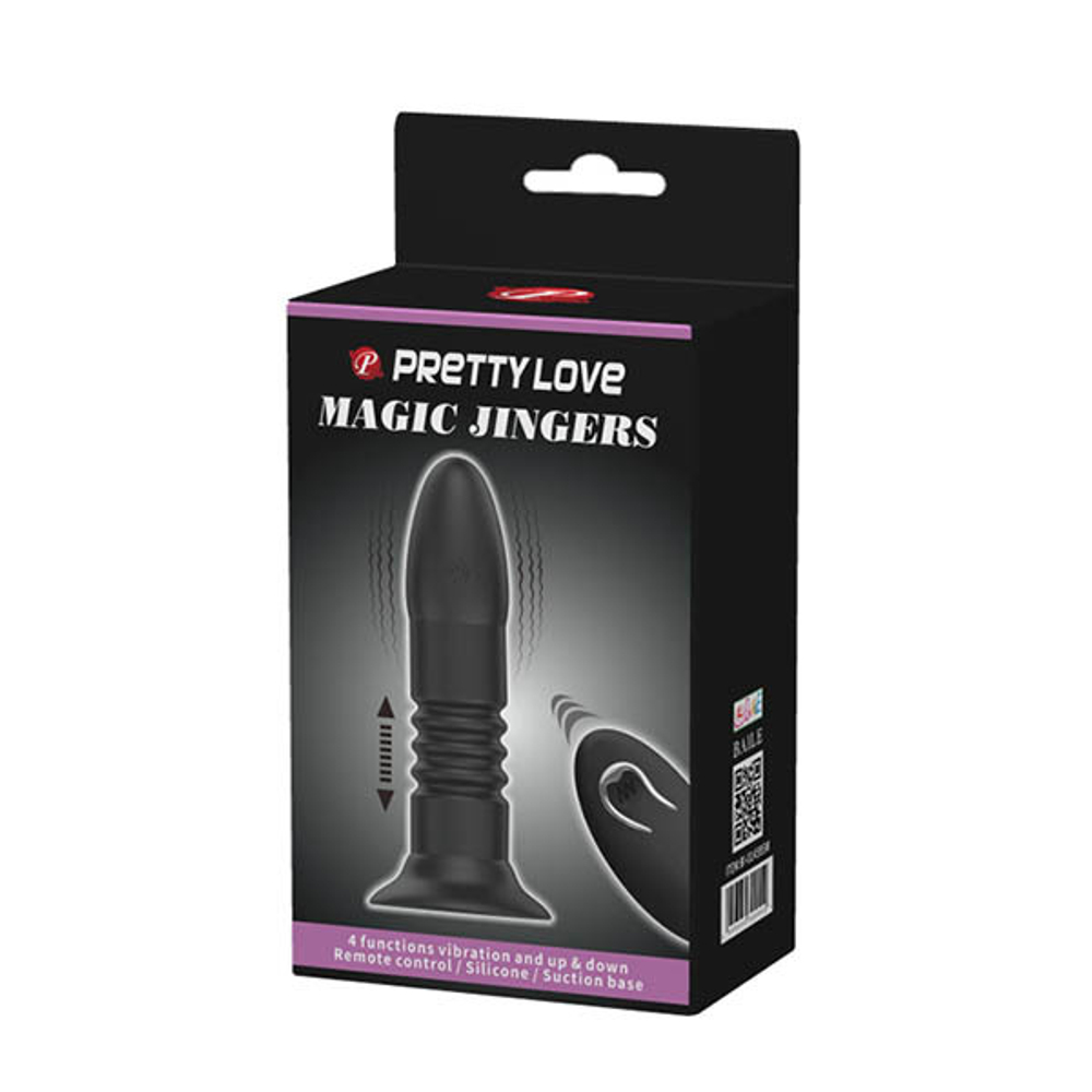 Черный анальный вибростимулятор 13,8см с пультом ДУ Pretty Love Magic Jingers BI-014595W-0803