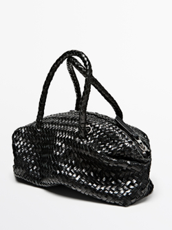 Massimo Dutti Маленькая плетеная сумка из кожи наппа, черный