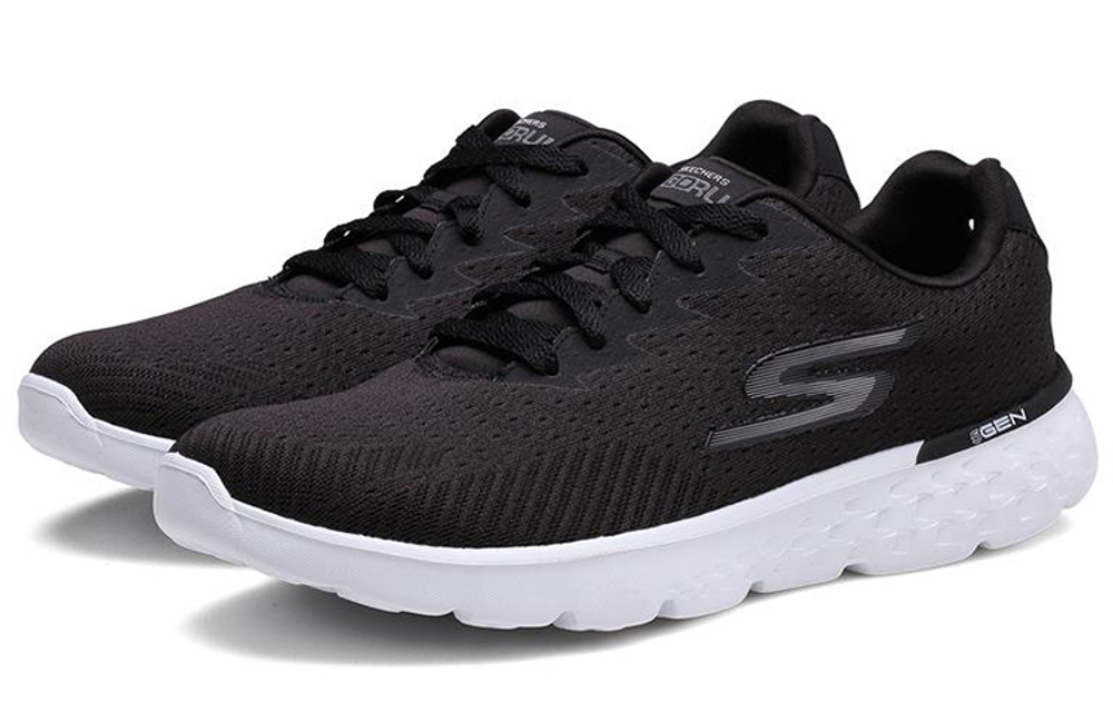 Skechers Skechers Go Run 400 logo lace-up mesh EVATPU shock absorption, non-slip, wear-resistant, breathable, lightweight, low-cut casual running shoes men's black and white