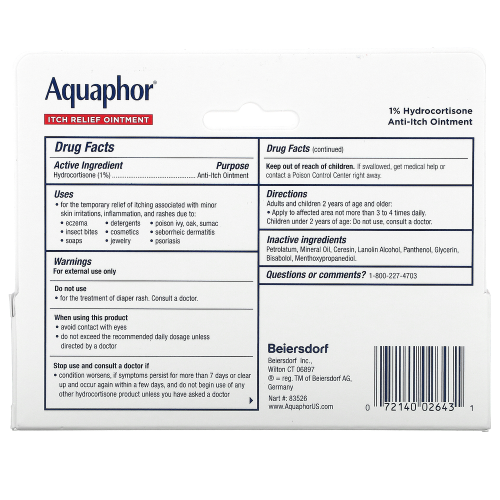 Aquaphor, Мазь для снятия зуда, максимальная сила, без отдушек, 1 унция (28 г)