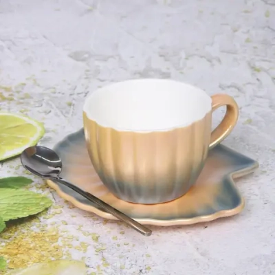 Чайная пара «Ракушка» (кружка 230мл, блюдце, ложка) оранжевый