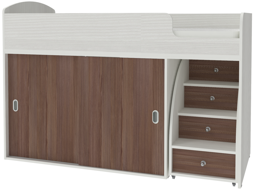 Кровать-чердак КарИВи Малыш Купе Белое Дерево Бодего Темный