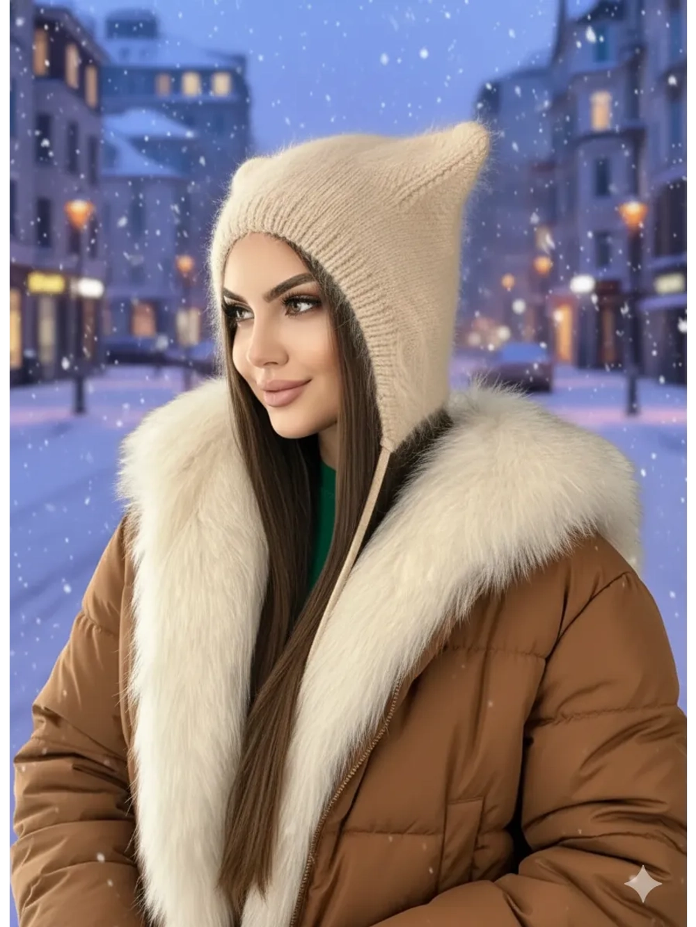 Шапка с ушками зимняя ангора вязаная