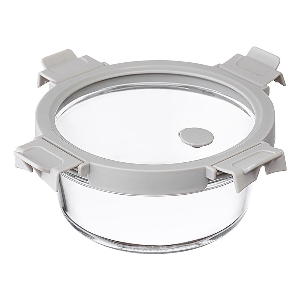 Контейнер для запекания и хранения круглый Click Glass, 650 мл, светло-серый