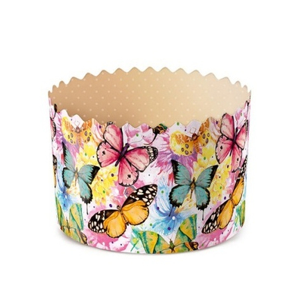 Форма бумажная для кулича (d70xh85мм) "Бабочки цветные", 1 шт