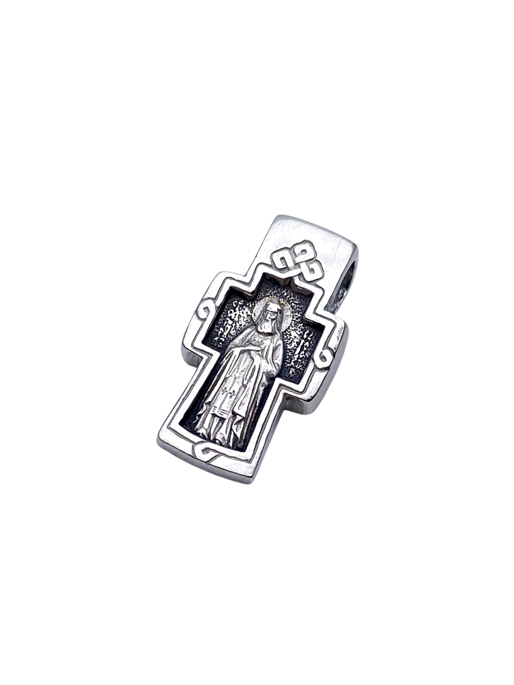 Крест из серебра/Чернение/Спаситель/ С.Саровский