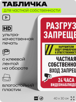 Табличка для частной территории "Разгрузка запрещена", на дом, для участка, организаций и частных территорий, предупреждающая, 40х30 см, Silver Plane x Айдентика Технолоджи