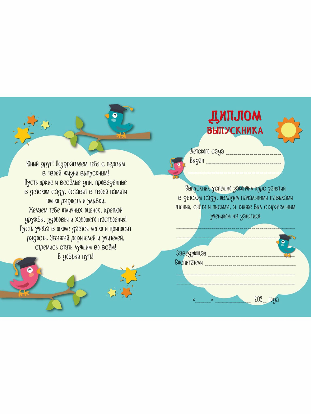 Диплом выпускника детского сада А5 твердый переплет 5 штук