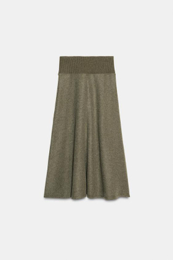 ZARA ЮБКА SOFT КЛЕШЕНОГО КРОЯ, ЗЕЛЕНЫЙ МЕЛАНЖ