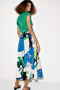 ZARA ЮБКА МИДИ С ПРИНТОМ И СКЛАДКАМИ, РАЗНОЦВЕТНЫЙ