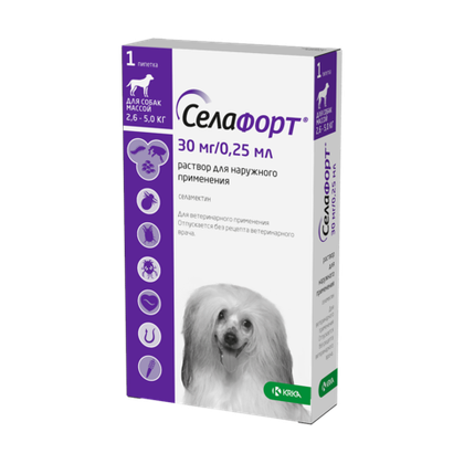 СЕЛАФОРТ Капли от блох, ушных клещей и гельминтов для собак массой 2,6-5,0 кг