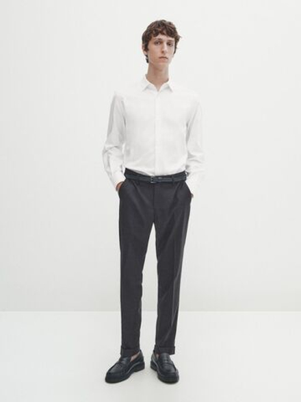 Massimo Dutti Немнущаяся рубашка облегающего кроя из рельефной ткани, белый