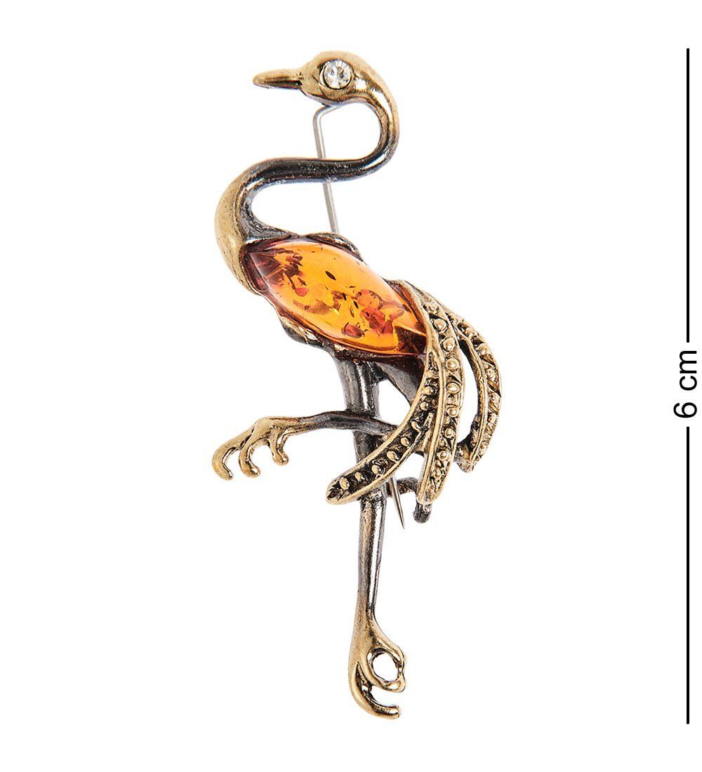 AM-2536 Брошь «Цапля» (латунь, янтарь)
