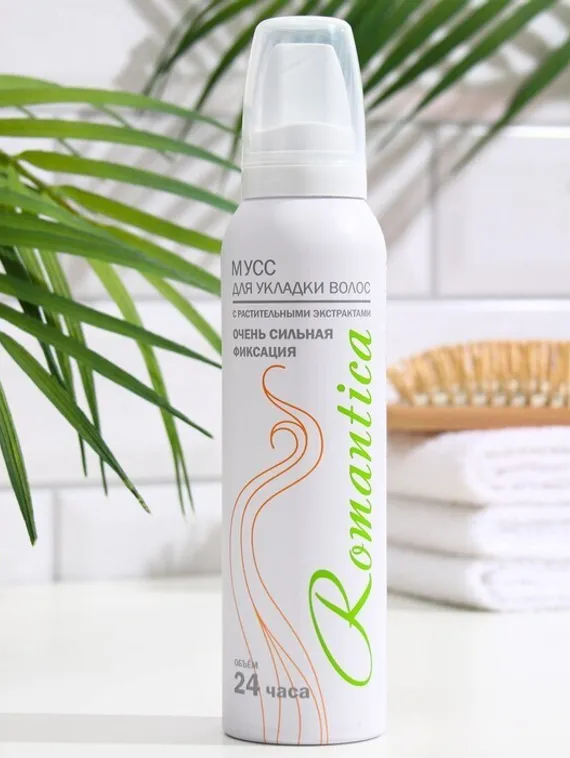 Мусс для волос "Романтика" очень сильн. фикс. с раст.экстрактами, белый, 145 мл