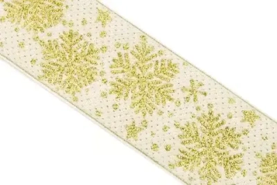 Тесьма жаккард с метанитом с1858, рис. 9250, ш. 6,5 см, белый с золотом