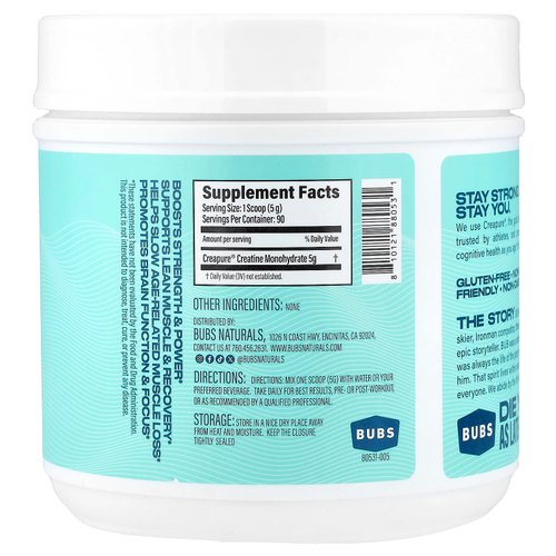 BUBS Naturals, Bubs Boost, моногидрат креатина, без добавок, 450 г (15,9 унции)