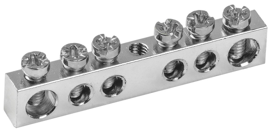 Шина PEN "земля-ноль" 6х9мм 6/1 с никелевым покрытием (6групп/крепеж по центру) IEK