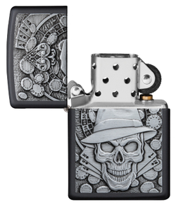 Зажигалка чёрная "Череп в шляпе" Black Matte ZIPPO 49183