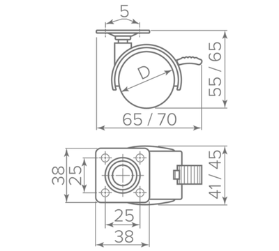 Колесо D-50 пластиковое на площадке с тормозом Grade