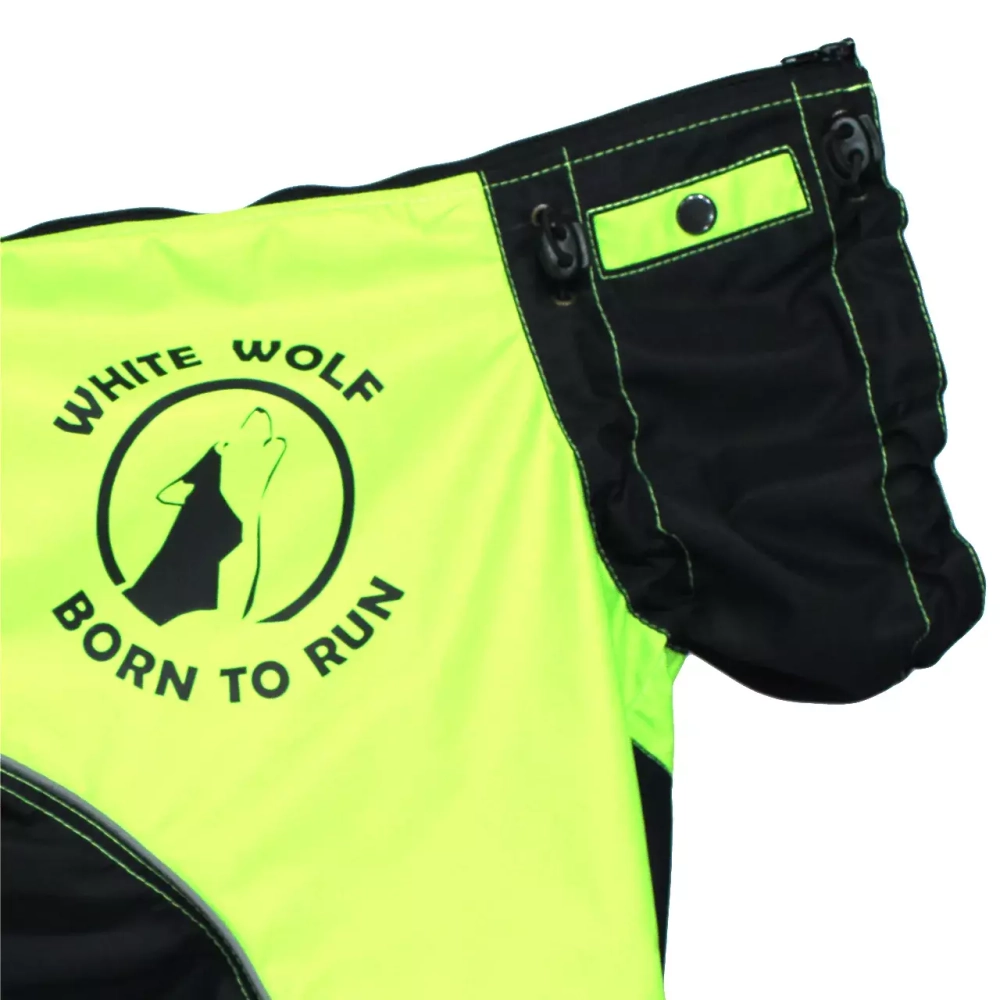 Комбинезон дождевик демисезонный для собак White Wolf вырез на мальчика лимонный-чёрный