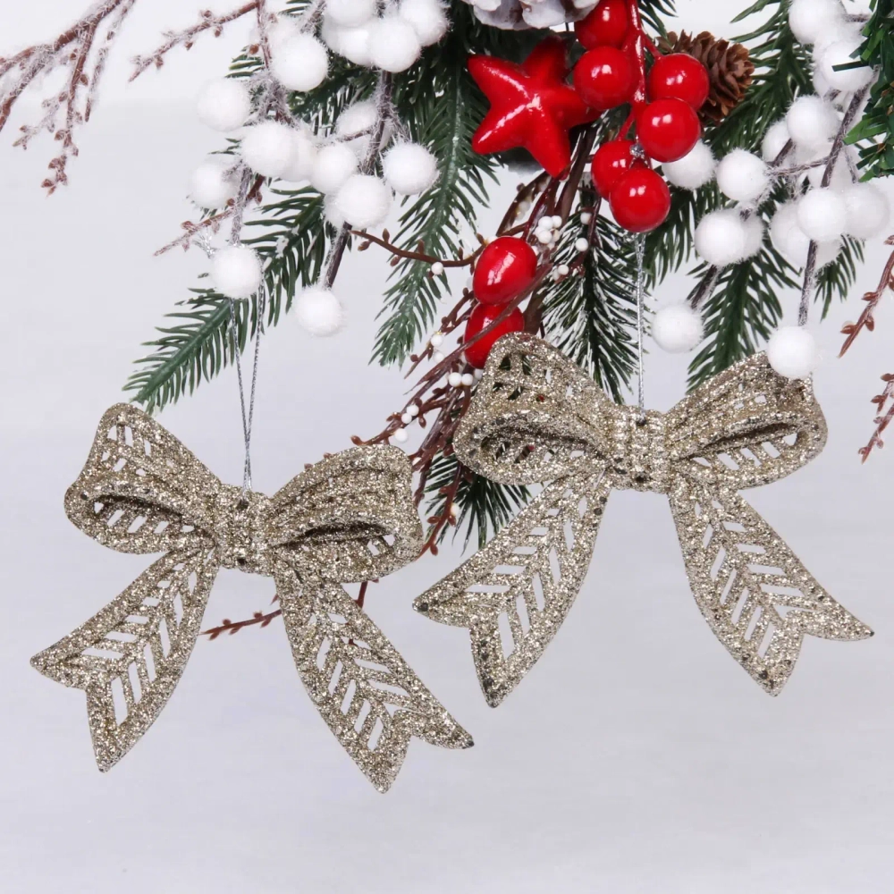 Подвески в блёсках «Сказочные бантики» 9*11 см (набор 2 шт), Шампань