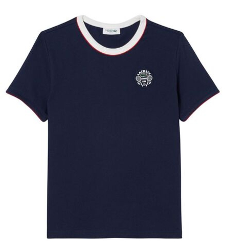 Женская теннисная футболка Lacoste Ultra Dry Tennis Heritage Badge - navy blue/white