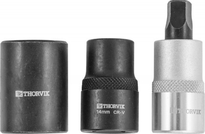 PBCSS3 Набор головок торцевых и насадки со вставкой-битой с пятигранным профилем для обслуживания тормозных механизмов 1/2"DR, 3 предмета