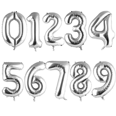 Фольгированные цифры в серебряном цвете 66 см / 102 см