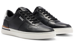 HUGO BOSS leather lace-up round toe low-top sneakers men's black