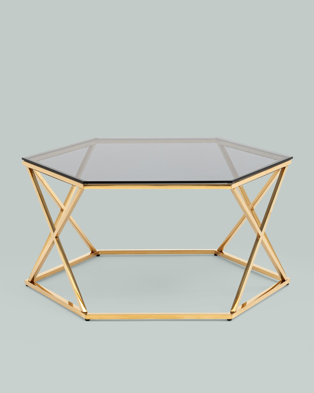 Журнальный столик Круз 93*80 стекло smoke сталь золото