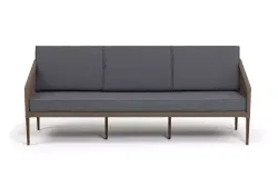 "Канны" диван 3-местный плетеный из роупа, каркас алюминий коричневый (RAL8016) муар, роуп коричневый круглый, ткань темно-серая 027