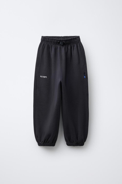 ZARA ФЛИСОВЫЕ БРЮКИ BALLOON С НАДПИСЬЮ, АНТРАЦИТОВО-СЕРЫЙ