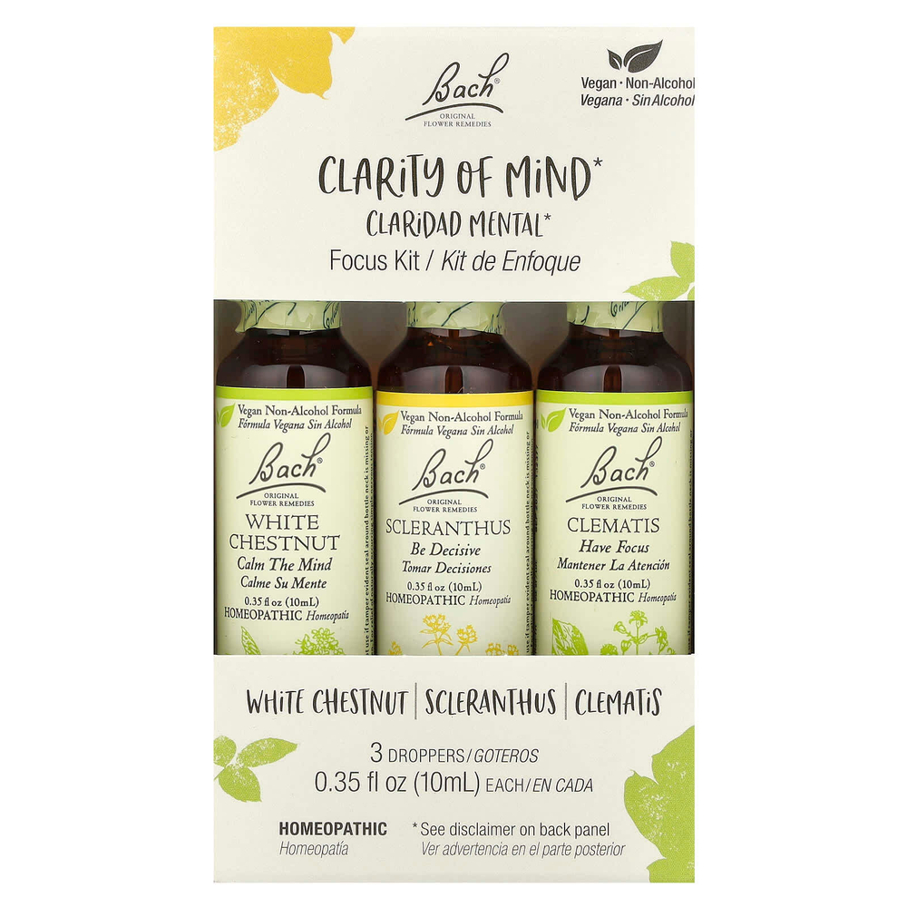 Bach, Original Flower Remedies, набор для фокусировки, ясность ума, 3 пипетки, 10 мл (0,35 жидк. унц.)