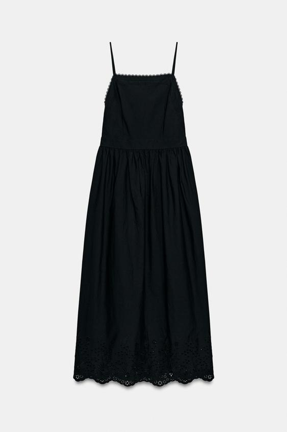 ZARA ПЛАТЬЕ МИДИ С АЖУРНОЙ ВЫШИВКОЙ, ЧЕРНЫЙ