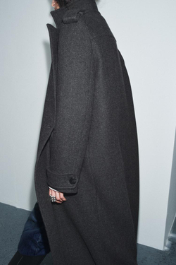 ZARA ДЛИННОЕ ПАЛЬТО ИЗ ШЕРСТИ — ZW COLLECTION LIMITED EDITION, СЕРЫЙ МЕЛАНЖ