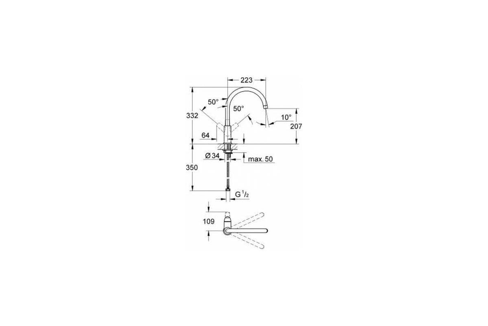 Смеситель для мойки Grohe BauLoop с высоким C-образным изливом, картридж 28 мм 31232001
