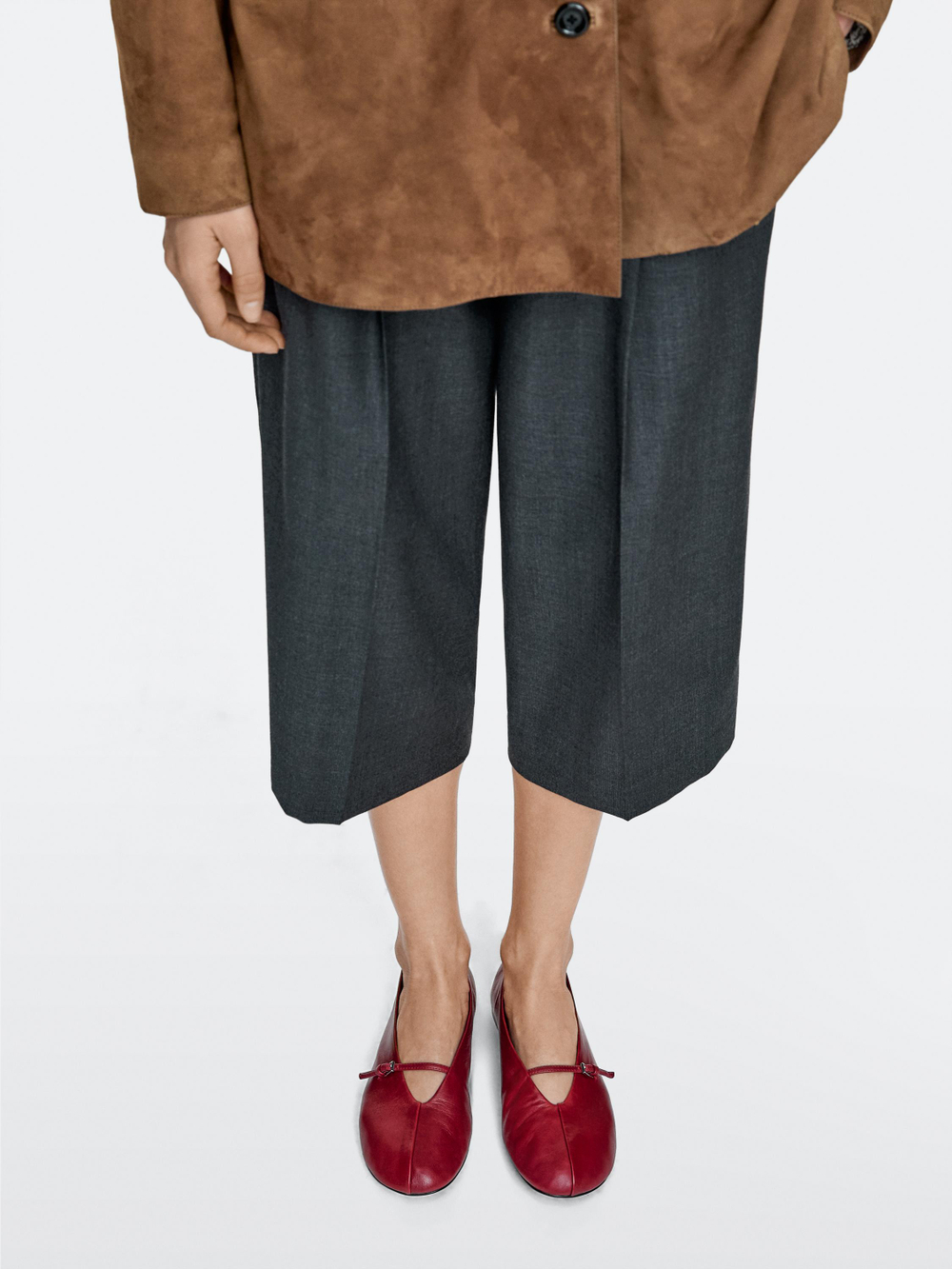 Massimo Dutti Кожаные балетки с пряжкой, красный