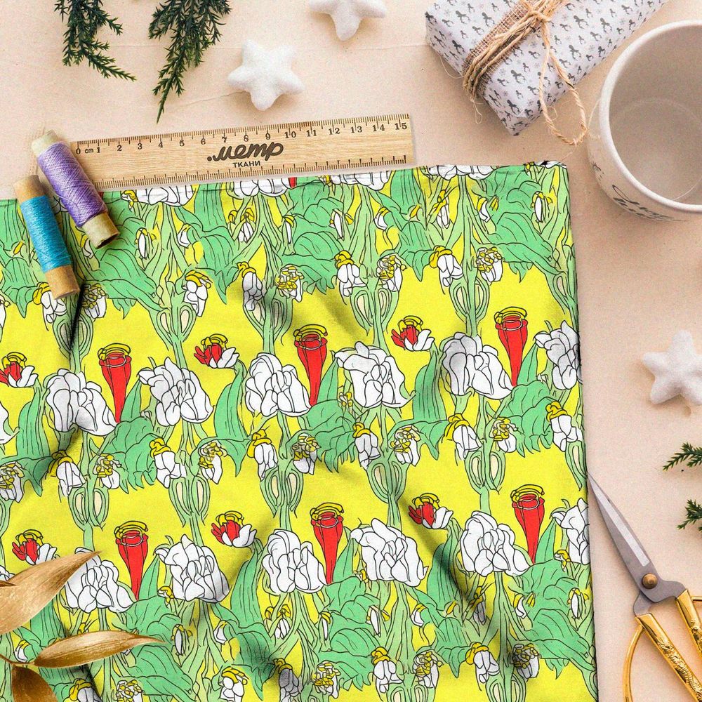 Ткань премиум Оксфорд 600D растительный орнамент