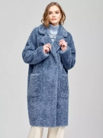 Шуба женская из шерсти мериноса чебурашка тедди, синяя, SilverFox