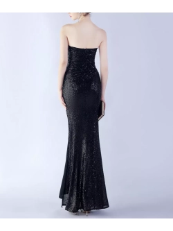 Платье макси блестящее с разрезом