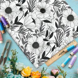 Ткань премиум интерлок черно-белый цветник