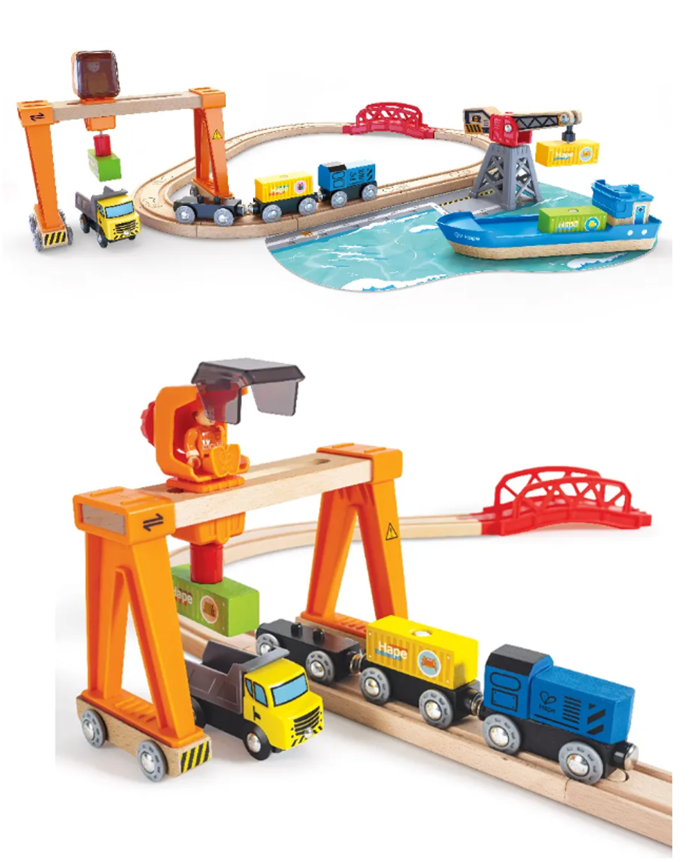 Детская деревянная Железная дорога "Подъемно-погрузочная гавань"