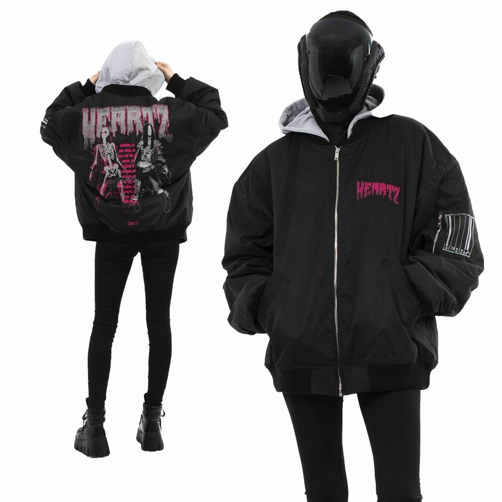 Купить Бомбер Heartz Double Barreled Oversized Embroidered Hooded Черный Бомбер Heartz Double Barreled Oversized Embroidered Hooded Черный