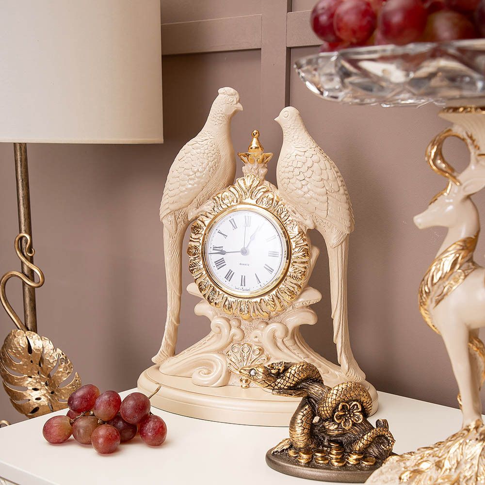 Часы настольные Павлины Айвори