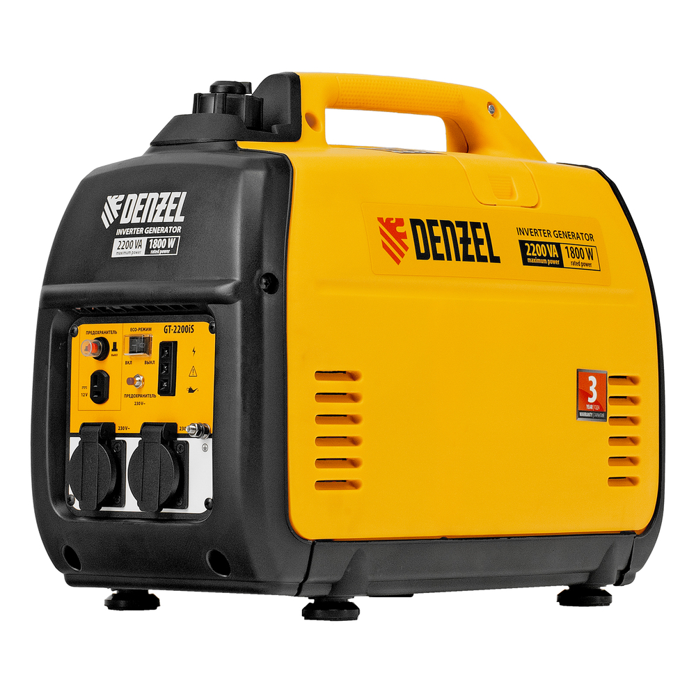 Генератор инверторный GT-2200iS, 2.2 кВт, 230 В, бак 4 л, закрытый корпус, ручной старт Denzel