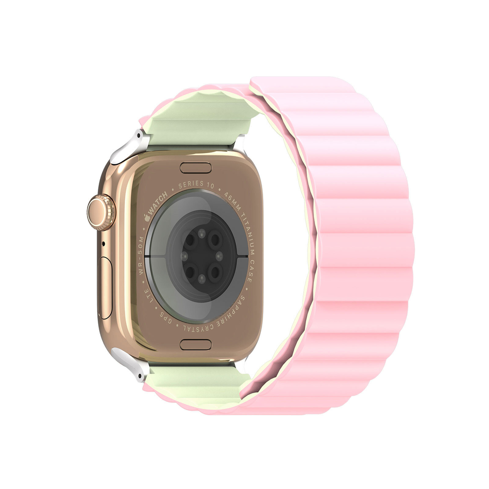 Ремешок магнитный двухсторонний от Dux Ducis для смарт часов Apple Watch размером 38, 40, 41 и 42мм, серия SD Series (два цвета Light Pink и Light Green)